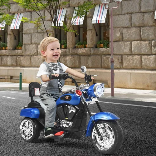 Vista 6 de HONEY JOY Motocicleta para niños, mini moto eléctrica de 3 ruedas con batería de 6 V, juguete de paseo con claxon y faro, pedal de pie, para niños