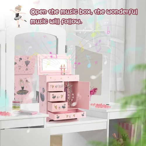 Vista 5 de efubaby Joyero grande para niñas caja musical de 5 capas con puerta oscilante bailarina giratoria juego de joyas de unicornio incluido organizador