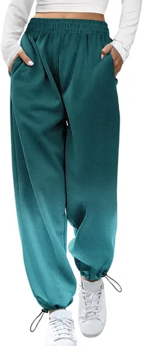 Vista 2 de DUOWEI Conjunto de pantalones casuales de talla grande para mujer, pantalones casuales con estampado degradado, pantalones deportivos casuales