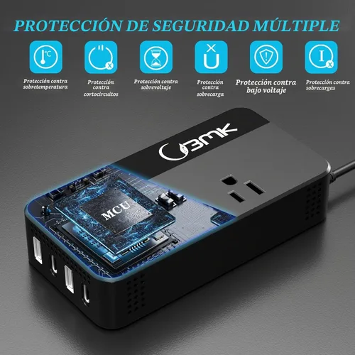 Vista 6 de BMK Inversor de corriente para auto, 200 vatios, corriente continua, 12 a 110 voltios corriente alterna, 4 puertos USB, adaptador de cargador