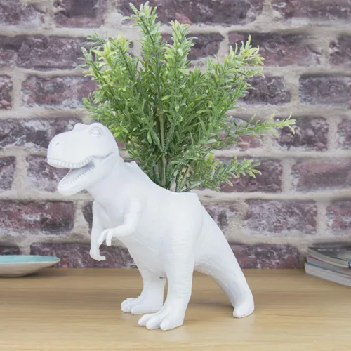 Vista 2 de Gift Republic T-Rex - Maceta de dinosaurio divertida para plantas pequeñas, decoración de dormitorio con temática de dinosaurio y accesorio