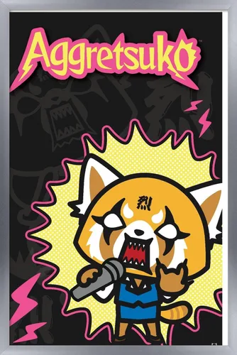 Vista 9 de Trends International Aggretsuko Rock Out - Póster de pared, 22.4 pulgadas de largo x 14.7 pulgadas, versión enmarcada en madera de granero