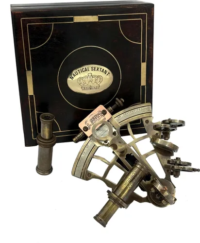 Vista 8 de J. Scott London Brass Sextant - Instrumento de navegación náutica antiguo antiguo antiguo con caja de exhibición de madera dura, decoración