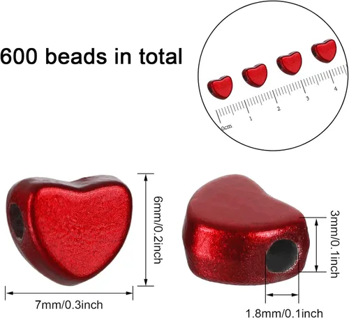 Vista 8 de Whaline 600 cuentas de corazón rojo amor corazón espaciador cuentas de día de San Valentín acrílico forma de corazón cuentas con cuerda elástica