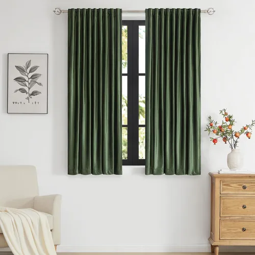 Vista 47 de PRIMROSE Cortinas de terciopelo champán de 63 pulgadas de largo para sala de estar, juego de 2 paneles opacos, bolsillo para barra, pestaña trasera