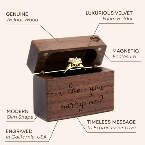 Vista 22 de MUUJEE Grow Old With Me Engraved Wooden Ring Box, Slim Engagement Proposal Ring Holder, Wedding Ceremony Ring Bearer Box, Fiance Gift Ideas