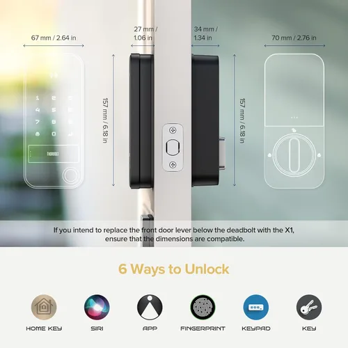 Vista 6 de ThorBolt X1 Cerradura de llave Apple Home, solo para iOS, cerradura de puerta inteligente sin llave HomeKit con huella digital, cerradura de cerrojo