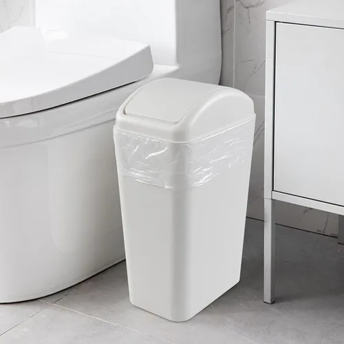 Vista 3 de Cand Cubo de basura de plástico pequeño de 14 L, cubos de basura delgados con tapa abatible, gris claro