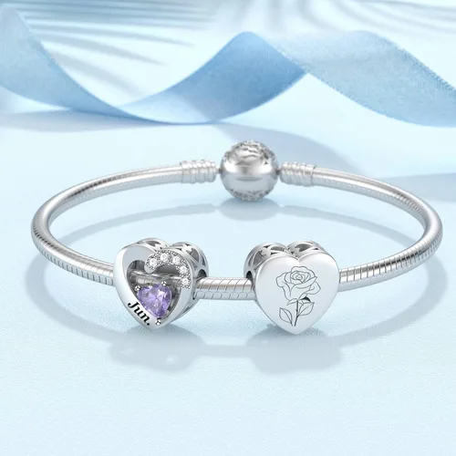 Vista 33 de SEVENWELL Dijes de piedra natal con flor grabada para el mes de nacimiento, pulsera de plata de ley 925, feliz cumpleaños para mujer