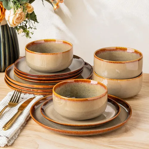 Vista 10 de AmorArc Dinnerware Sets for 4, Ceramic Plates and Bowls Sets (12 Piece)
