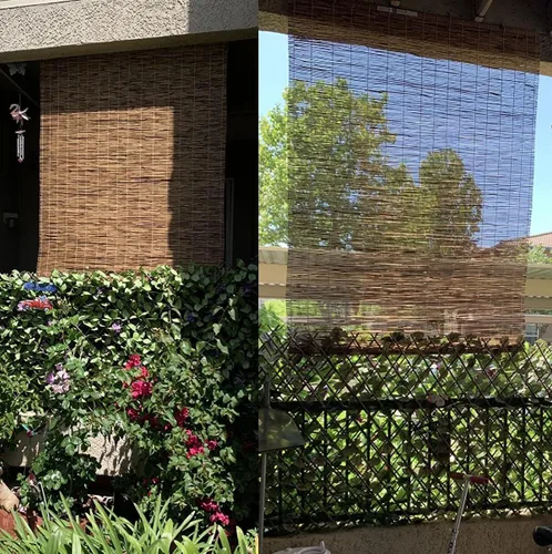 Vista 6 de Persianas enrollables para exteriores, 64 pulgadas, 72 x 85 pulgadas, persianas enrollables para filtrar la luz, persianas de bambú para terraza