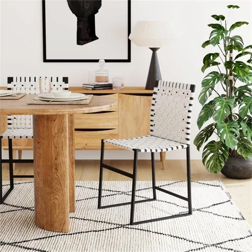 Vista 2 de Beaumont Lane Silla auxiliar contemporánea de cuero tejido de 25" en blanco