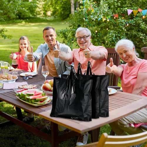 Vista 5 de Zonon 80 bolsas de compras de plástico negro de 18 x 14 pulgadas con asas, bolsas de compras de 3.3 mil de grosor para boutique, paquete resistente