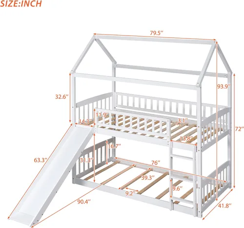 Vista 2 de Harper & Bright Designs Literas de casa para niños con tobogán, marco de litera de madera individual sobre cama individual con escalera