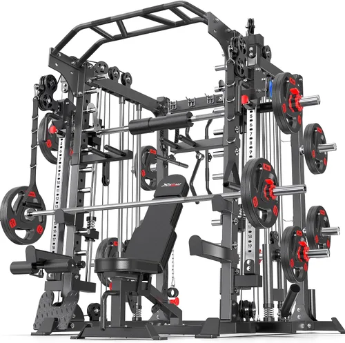 Vista 40 de Rack Multiusos para Sentadillas, Conjunto de Rack de Pesas Smith Machine con Sistema de Crossover de Cables, Racks de Potencia para Gimnasio