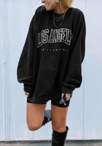 Vista 2 de Langwyqu - Sudadera de gran tamaño para mujer, de Los Ángeles, California, cuello redondo, de manga larga, casual, suelta, para mujer