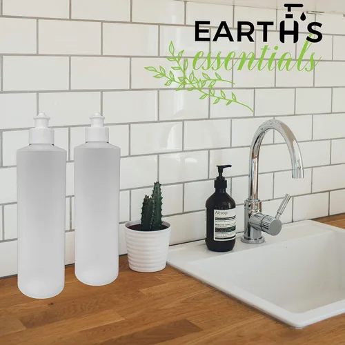 Vista 6 de Earth's Essentials Paquete de 2 Botellas Exprimibles Rellenables de 16 Onzas de HDPE con Tapas Dispensadoras Superiores con Botón Push/Pull