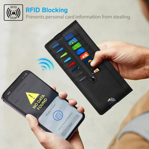 Vista 4 de Fintie Funda delgada para tarjetas de crédito, bolsa de cambio, bloqueo RFID, con bolsillo con cremallera para efectivo, monedas, recibos, tarjetas