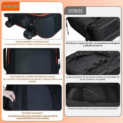 Vista 3 de Funda para controlador de DJ con ruedas para DDJ FLX10 Mochila acolchada con múltiples bolsillos, compartimento para portátiles, impermeable