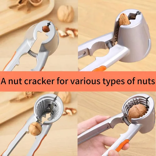 Vista 6 de Casca nueces para todas las nueces, de servicio pesado con mango antideslizante, herramientas de casca nueces, embudo, alicates para nueces, juego 3