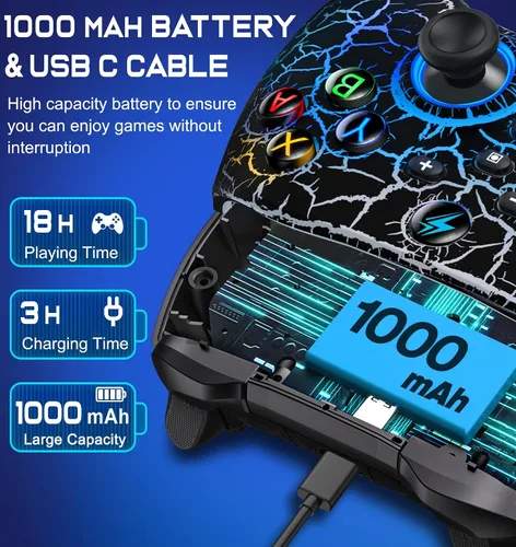 Vista 7 de Controlador inalámbrico Switch Pro para controlador de interruptorLiteOLED, LED multiplataforma Windows PC IOS Android Switch remoto con Cool RGB
