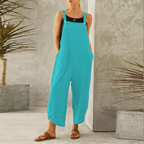 Vista 3 de Hugncmy Women Fashion Casual Solid Pocket Romper Long Playsuit Strap Button Jumpsuit Rompers for Women Winter