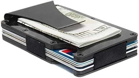 Vista 3 de Tovip Cartera minimalista de fibra de carbono con bloqueo RFID, tarjetero para tarjetas de crédito, para hombres, mujeres, hombres y mujeres, 1 ud