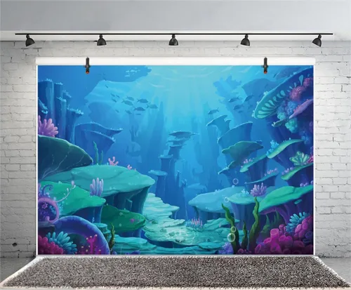 Vista 2 de Telones de fondo de fotografía de Sirenita - Fondo para fotos - Fondo de Yeele de 7 x 5 pies, fondo de princesa sirena oceánica, imagen de fiesta