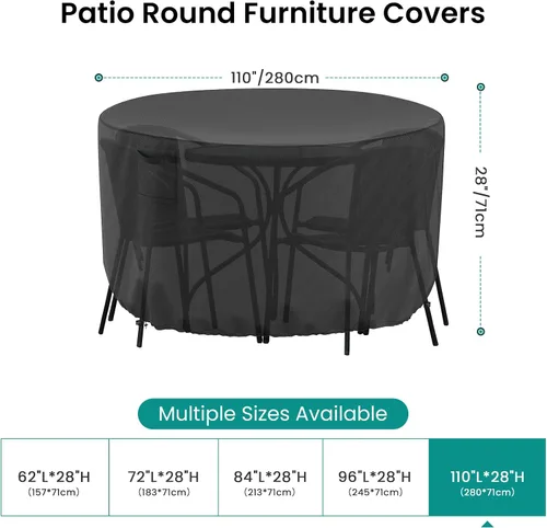Vista 2 de Funda Redonda para Muebles de Patio, Fundas Impermeables para Mesas de Exterior, Funda para Muebles de Patio Resistente al Viento de Servicio Pesado
