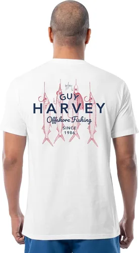 Vista 45 de Guy Harvey Camiseta de manga corta con bolsillo gráfico de algodón OG para hombre Leche de Almendra/Rig Masters