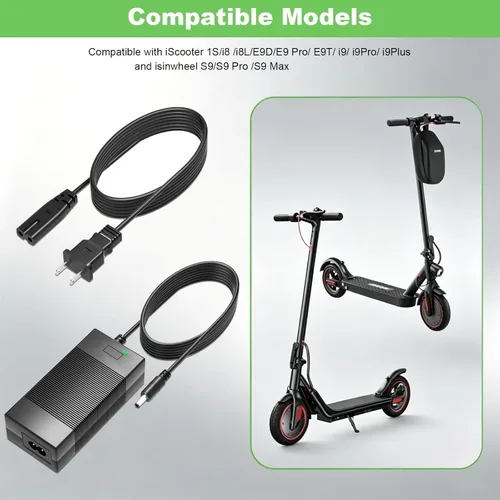 Vista 2 de Cargador de 42V 2A para iScooter 36V Batería de iones de litio compatible con iScooter i9, i9 Pro, i8, i8L, 1S e isinwheel U1, M10, S9 Pro, S9 Max