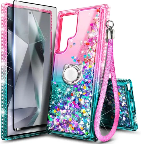 Vista 57 de NGB - Funda para teléfono Samsung Galaxy S9, color aguamarina/morado, bonita funda con purpurina líquida para mujeres y niñas, con protector