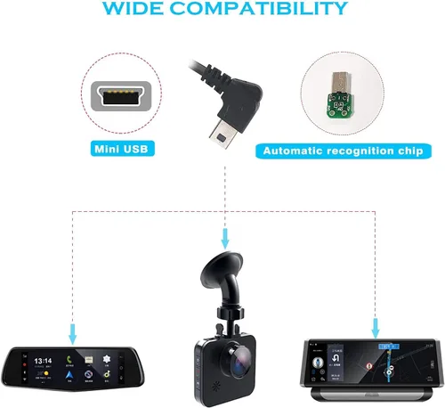 Vista 2 de Kit de cable duro para cámara de salpicadero, mini USB Bangjia de 12 V-24 V a 5 V/2 A, cable de alimentación para cargador de cámara de tablero