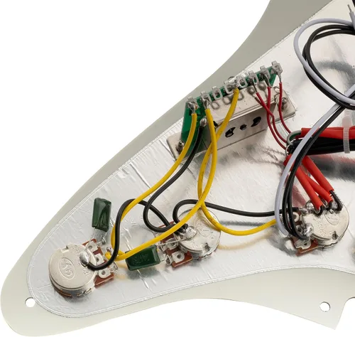 Vista 9 de Musiclily Golpeador ST-SSS básico precableado con mini riel de cerámica Humbucker para guitarra eléctrica Strat Style, 3 capas blanco envejecido