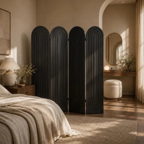 Vista 6 de 4 paneles decorativos de madera separador plegable pantalla de Negro