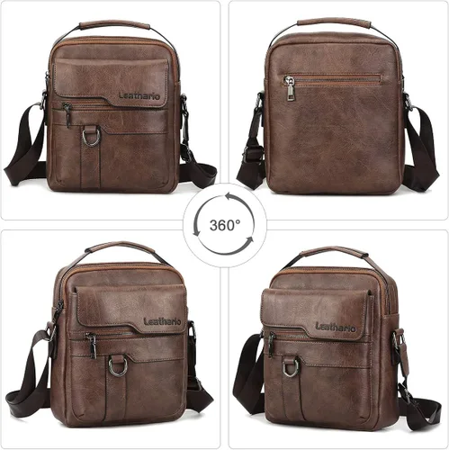 Vista 5 de Leathario Bolso cruzado de cuero para hombre bolso pequeño de mensajero para hombre bolso de hombro para hombre mochila de viaje paquete de trabajo