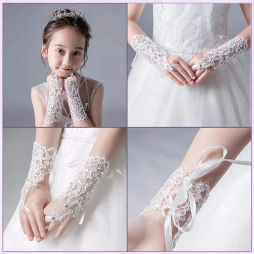 Vista 3 de LeJulyeekay Guantes de encaje para comunión de boda concurso de princesa flores y niñas