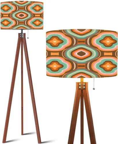 Vista 8 de Wood Tripod Floor Lamp 50s Mid Century Modern Seamless geometric age minimalistic decorative Mid Century Standing Lamp Linen Shade Dimmable Modern