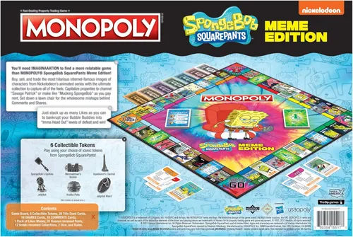 Vista 2 de Monopoly Spongebob Squarepants Meme Edition Basado en el programa de Nickelodeon Con memes familiares de ubicaciones, episodios y personajes