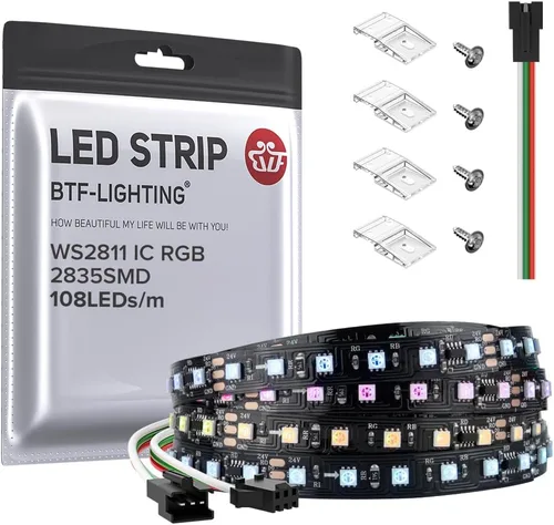 Vista 12 de BTF-LIGHTING Tira de luz LED RGB WS2811 direccionable de 2835SMD con color persiguiendo 9.8 pies DC24V 108LED/m 18píxeles/m 8mm de ancho IP65