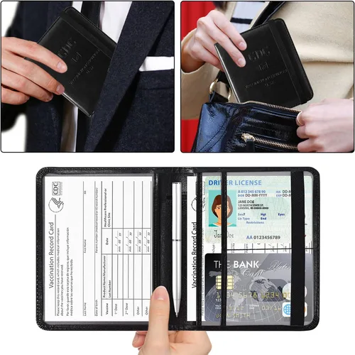 Vista 5 de ACdream - Portatarjetas de vacunación, de cuero sintético, 4 x 3, protector de registro de vacunación CDC, billetera, resistente al agua, funda