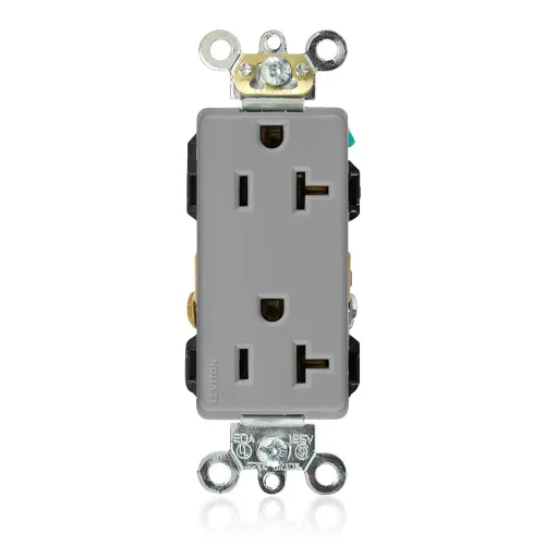 Vista 3 de Leviton Decora Plus Receptáculo dúplex de 20 amperios, 125 voltios, hoja recta, grado industrial, autoconexión a tierra, 16362-E, negro
