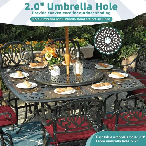 Vista 7 de Juego de barra para exteriores de 10 piezas, muebles de bar de aluminio fundido para todo tipo de clima con 8 taburetes de bar giratorios Bronce