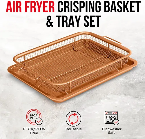 Vista 2 de Bakken Swiss - Bandeja para freidora de aire, 2 en 1, antiadherente, de cobre, con malla elevada, ideal para horno, para hornear y alimentos