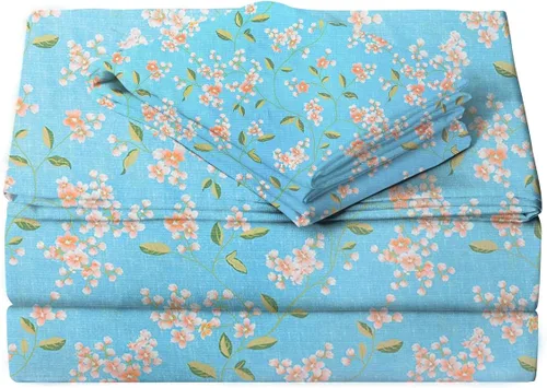 Vista 38 de JSD Juego de sábanas florales azul marino, tamaño individual, sábanas de microfibra impresas de 3 piezas, bolsillo extra profundo, sin arrugas