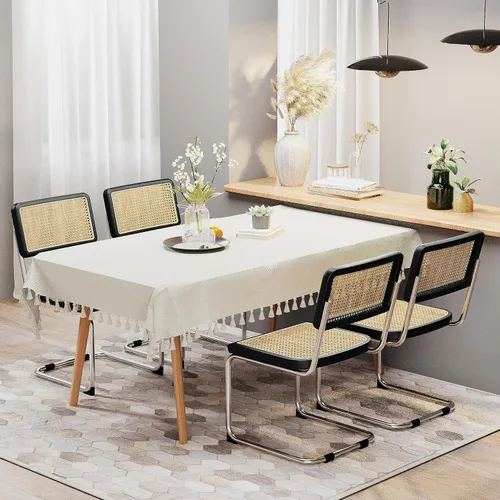 Vista 3 de Juego de 2 sillas de comedor de ratán modernas de mediados de siglo con respaldo tejido de ratán natural y asiento, sillas laterales tapizadas sin