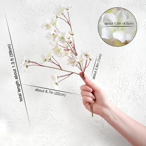 Vista 3 de FiveSeasonStuff Tallos de seda de flor de cerezo real Touch, flores artificiales para decoración del hogar, bodas y eventos