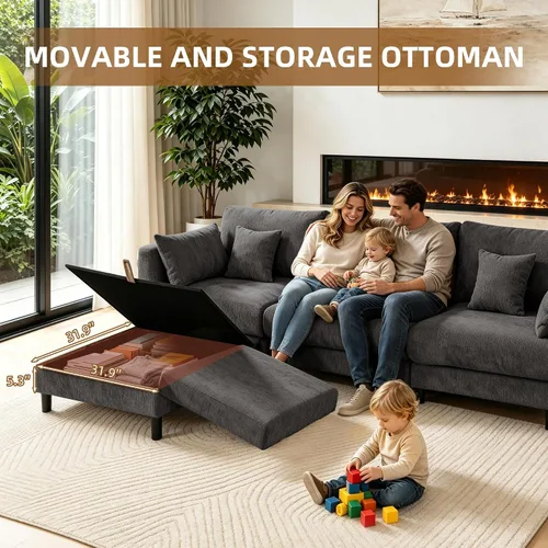 Vista 6 de Sofá de nube de 112.4 pulgadas, sofá modular en forma de L con otomana de Gris