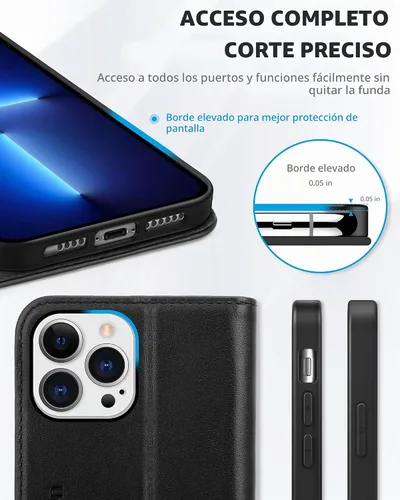 Vista 7 de SHIELDON Funda para iPhone 13 Pro Max 5G, Funda de Cartera de Cuero Genuino Magnética Folio a Prueba de Golpes con Soporte Kickstand Portador