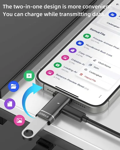 Vista 2 de Divisor USB C para iPhone 16 15 Pro Max Adaptador OTG Cable (2 en 1) Cámara digital para Apple cargador convertidor de carga hembra para iPad lector